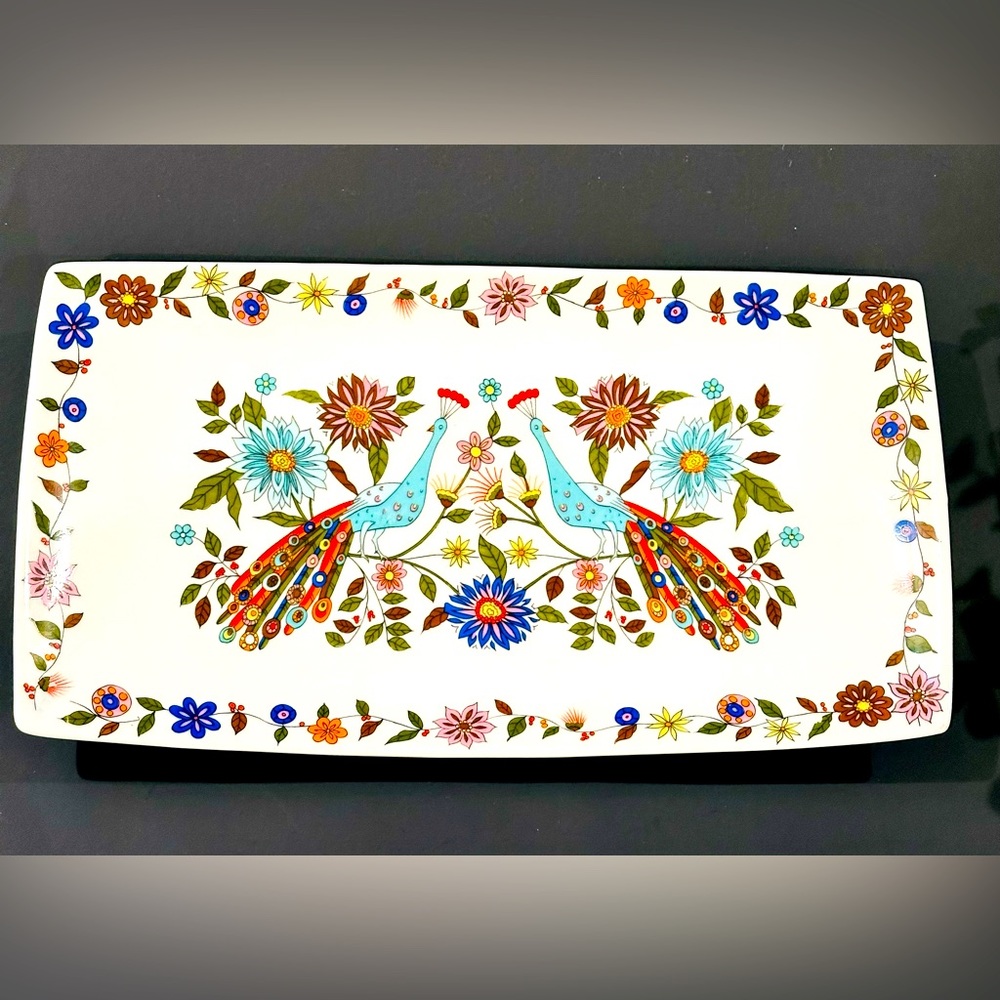 Large Schmidt Porcelana Brazil Peacock Floral Plate Vintage Decorative Platter